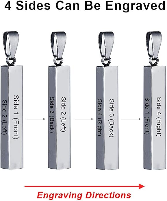 Love Jewelry Personalized Couple Stainless Steel Necklace Engraved Initial Name Vertical Bar Necklace Birthday Gift (Silver)