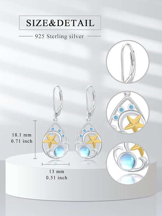 Dorunmo Moonstone Dangle Drop Earrings s925 Sterling Silver Leverback Earrings Filigree Moonstone Jewelry Birthday Gifts for Women