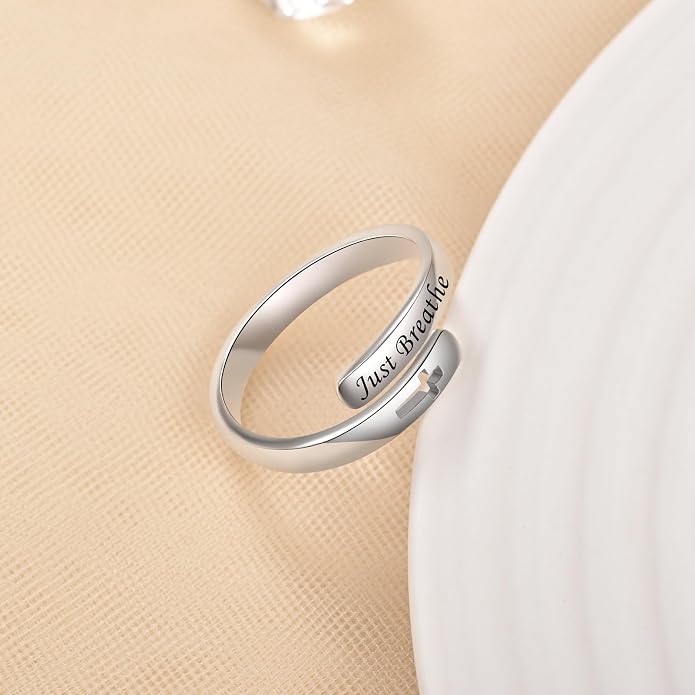 BEILIN 925 Sterling Silver Inspirational Jewelry Rings Adjustable Ring Personality Encouragement Gift for Teens Women