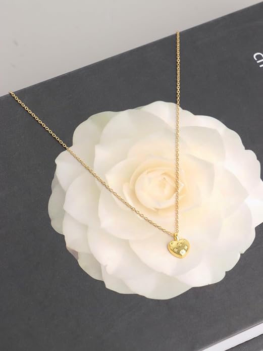 Minimalist Cubic Zirconia Heart Necklace Small Dainty Love Pendant 14K Gold/Silver Plated | Glitter Rhinestone Necklace with Cupid Arrow Heart Elegant Simple CZ Choker for Women