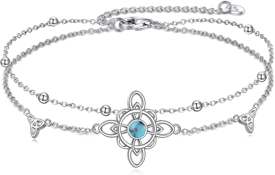 VONALA Witches Knot/Compass/Dragonfly/Clover Bracelet Sterling Silver Adjustable Charm Bracelet Summer Beach Foot Chain Jewelry for Women Gifts