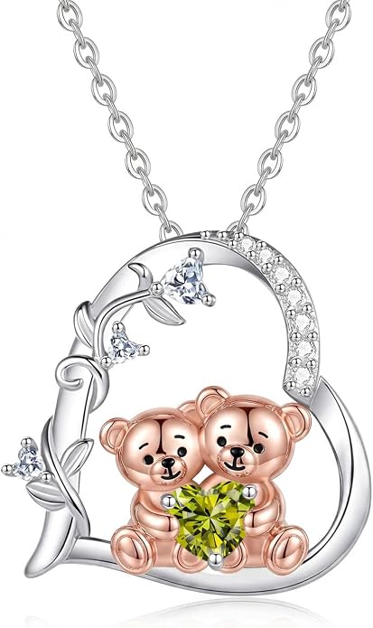 PELOVNY Teddy Bear Necklace for Women 925 Sterling Silver Bear/Highland Cow/Fox/Cat/Axolotl Birthstone Necklace Christmas Birthday Jewelry Gifts for Mom Daughter Wife Sister