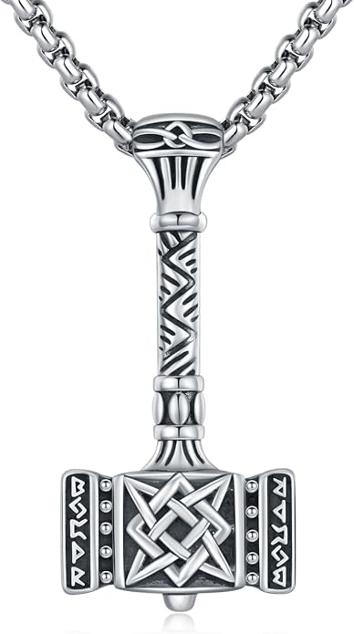 CUOKA MIRACLE Thor Hammer Necklace 925 Sterling Silver Norse Mjolnir Hammer Necklace Vintage Rune Amulet Viking Necklace Jewelry Viking Gift for Women Men