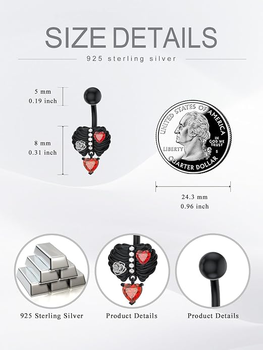 Sterling Silver 14G Belly Button Rings Cross/Cat/Butterfly/Cow/Skull/Birthstone Heart Navel Rings 16mm Body Piercing Jewelry for Women