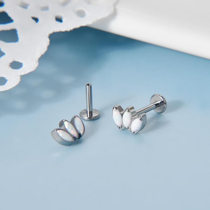Lantine G23 Titanium Helix Piercing Jewelry Opal 16g Flat Back Stud Earrings Climber Labret Cartilage Tragus Daith Piercing Jewelry