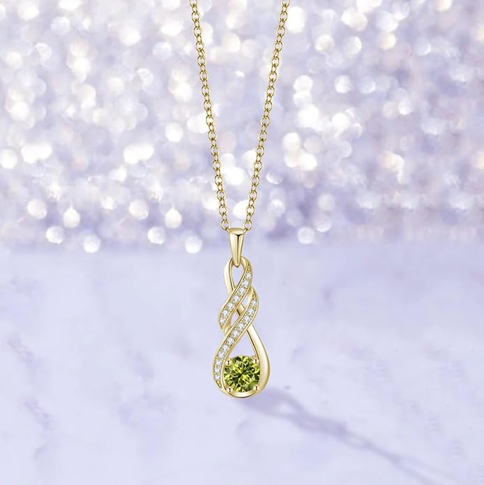 Birthstone Necklaces for Women 925 Sterling Silver Infinity Pendant Created Gemstone Jewelry for Her, 16"+2"