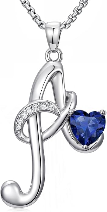 Birthday Gifts for Women Alphabet A to Z Initial Birthstone Pendant Necklaces for Women - 18k White Gold Plated Personalized Name Jewelry Anniversary Graduation Gifts for Wife Her Daughter Girlfriend(with Gift Box)