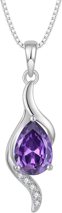 JO WISDOM Birthstone Necklace for Women Teardrop Cubic Zirconia Necklace 925 Sterling Silver Fine Jewelry Birthday Gifts for Women