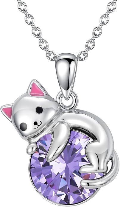 PELOVNY Teddy Bear Necklace for Women 925 Sterling Silver Bear/Highland Cow/Fox/Cat/Axolotl Birthstone Necklace Christmas Birthday Jewelry Gifts for Mom Daughter Wife Sister