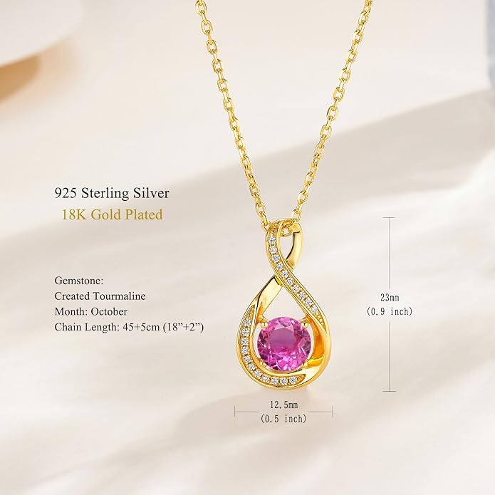 925 Sterling Silver Birthstone Necklace for Women Infinity Necklaces Birthday Anniversary Fine Jewelry Gifts for Mother Women, Adjustable Chain
