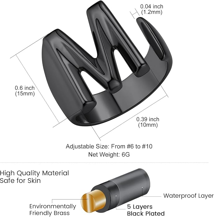 KeyStyle Bold Initial Letter Rings Adjustable, GoldChic Jewelry Women Gold Statement Ring Personalized Engraved Women’s Open Signet Ring for Party (Gold, White Gold, Black)