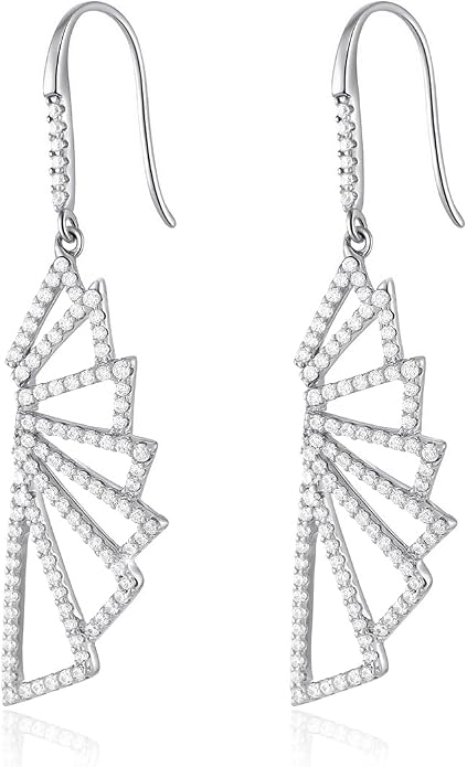 Asymmetrical Chain Dangle Earrings for Women 18K Gold Plated 925 Silver Circle and Long Ear Pin Tassel Chain Triangle Wing-Inspired 6A CZ Drop Earring Geometric Symbolic Earrings Jewelry Gifts