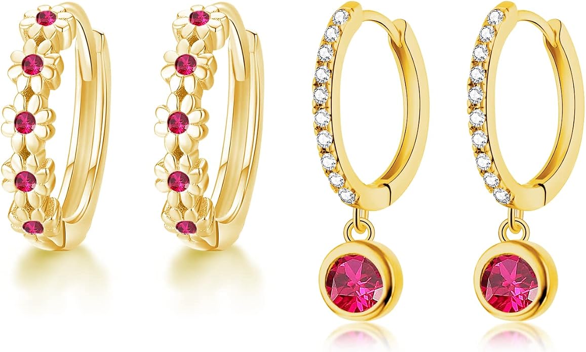 CiNily Small Hoop Earrings for Women Girls Flower Cubic Zirconia Huggie Earrings Hypoallergenic 14K Yellow Gold Plated Cartilage Earrings