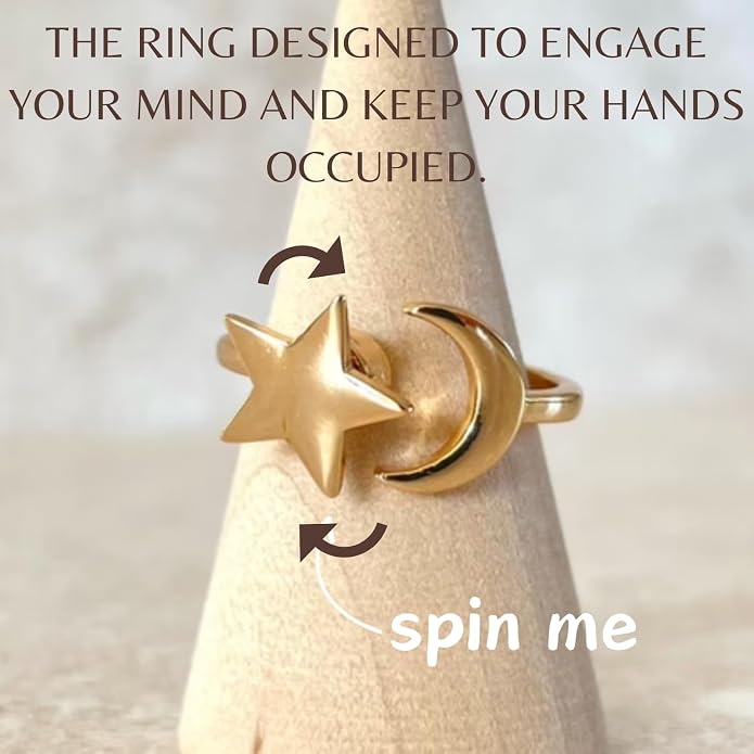 Halukakah 18K Gold/Platinum Plated Anxiety Spinning Ring: Stylish Diamond Heart Stress Relief Jewelry with Beads Spinner,Himalaya Salt Added,Size Adjustable,Gift for Women,Teens,Girls,Daughter,and Mom