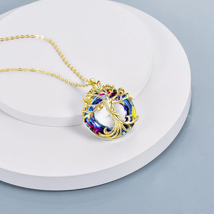 TOUPOP Tree of Life Necklace Gifts for Women 925 Sterling Silver Family Tree Pendant with Crystal Birthday Irish Jewelry Gifts for Women Her Wife Mom