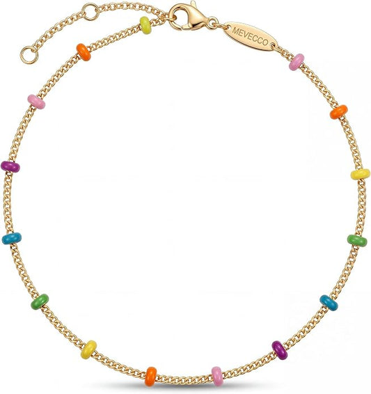 MEVECCO Anklet for Women Gold Chain 14K Gold Plated Dainty Boho Beach Summer Simple Foot Jewelry Ankle Bracelet