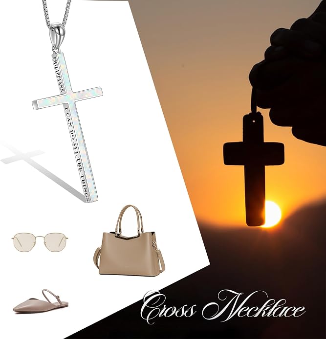 POPLYKE Cross Necklace 925 Sterling Silver Philippians 4:13 I Can Do All The Things Inspirational Necklace Gifts for Women Men 20+2''