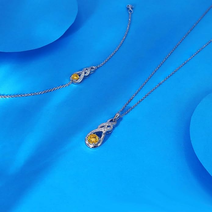 Birthstone Necklaces for Women 925 Sterling Silver Infinity Pendant Created Gemstone Jewelry for Her, 16"+2"