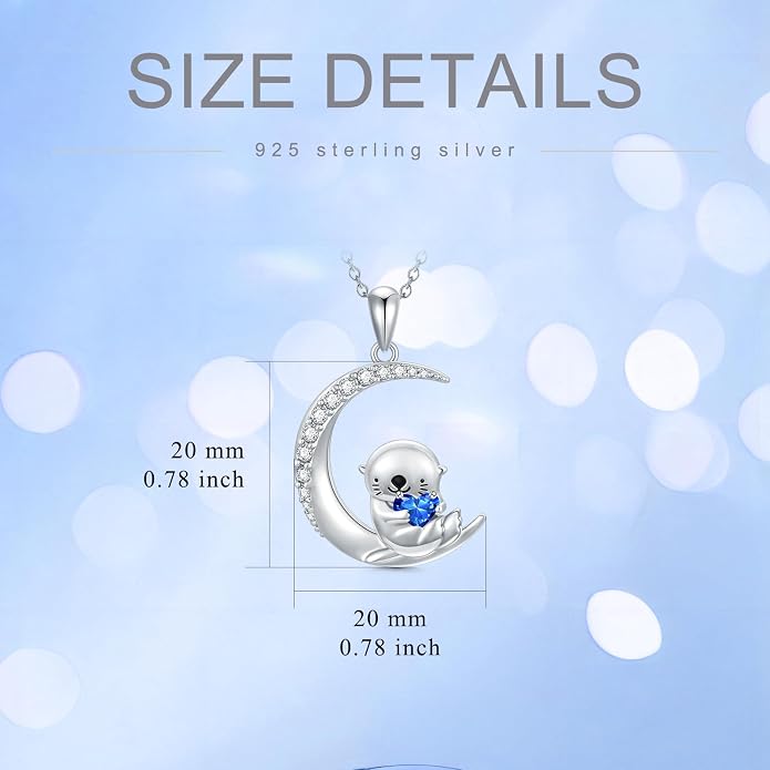 PROESS Animal Birthstone Necklace 925 Sterling Silver Otter/Axolotl/Hippo/Elephant/Dachshund/Monkey/Red Panda Pendant Necklace Animal Birthstone Jewelry Gifts for Women