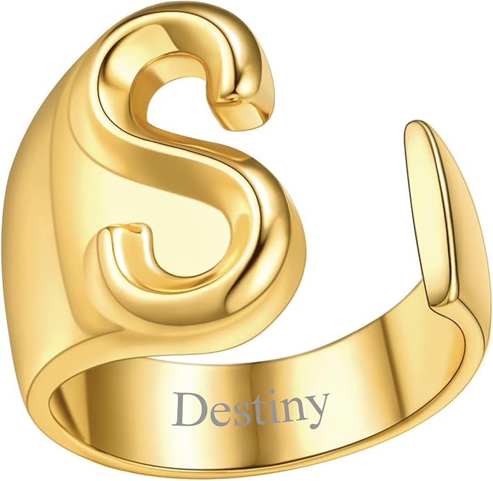 FindChic Customizable Initial Ring Statement 18K Gold Plated Fashion Cuff Rings for Women Alphabet Letter A to Z Resizable Knuckle Ring (with Gift Box)
