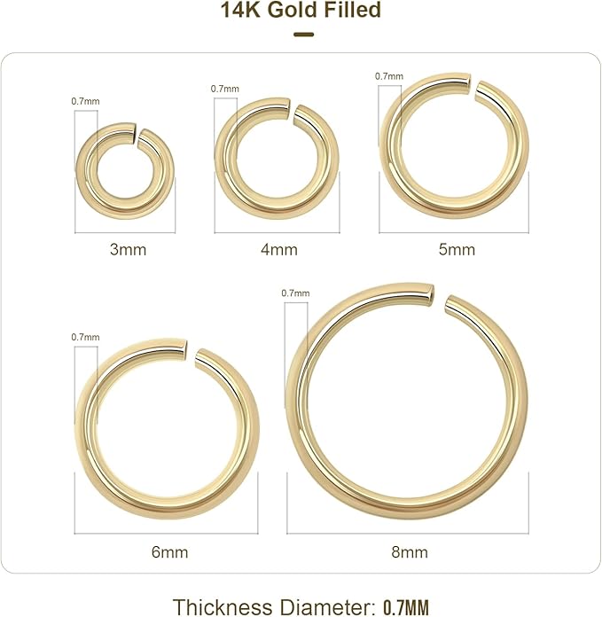 1500pcs 14k Gold Filled Jump Rings,Non Tarnish Gold Open Jump Rings for Necklace Bracelet Earrings DIY Jewelry Making Supplies (0.7x3mm, Gold)