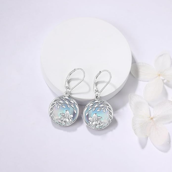 925 Sterling Silver Earrings Tree of Life/Cat/Animal/Turquoise/Moonstone Dangle Drop Earrings for Women Leverback Earring Hypoallergenic Jewelry Gifts