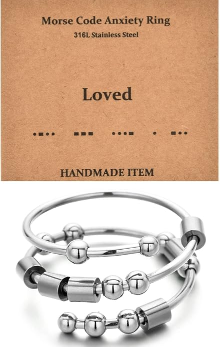 Morse Code Rings for Women, Stainless Steel Spinner Ring Fidget Rings for Anxiety Ring Morse Code Rings Inspirational Gifts Jewelry Women Birthday Graduation Gifts for Best Friends