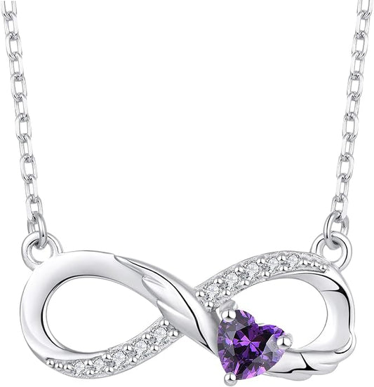 STARCHENIE Infinity Necklace 925 Sterling Silver Angel Wings Heart Birthstone Necklace for Women