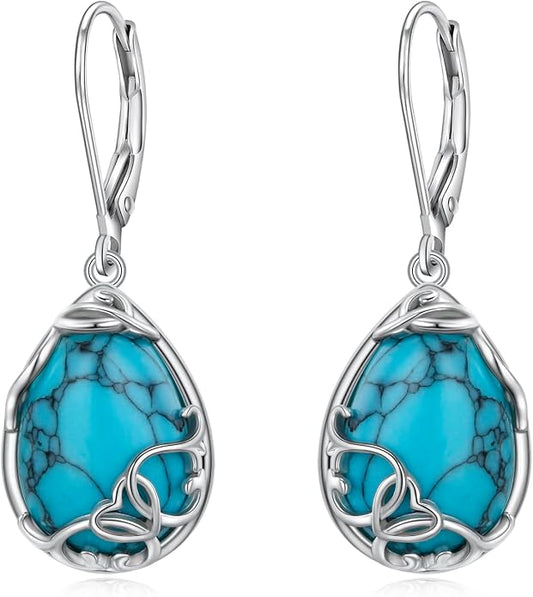 925 Sterling Silver Filigree Dangle Drop Earrings Daisy/Lotus/Rose Flower/Moonstone Leverback Teardrop Earrings for Women Infinity Celtic Knot Daisy Lotus Jewelry for Mothers Day