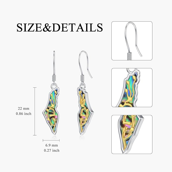 PELOVNY Abalone/Turquoise/Black Onyx/Lapis Lazuli/Axolotl/Bee/Dragonfly/Sun/Cross/Sword/Wolf/Map/Golf Earrings S925 Sterling Silver Dangle Earring Teardrop Jewelry for Women Birthday Christmas Gifts