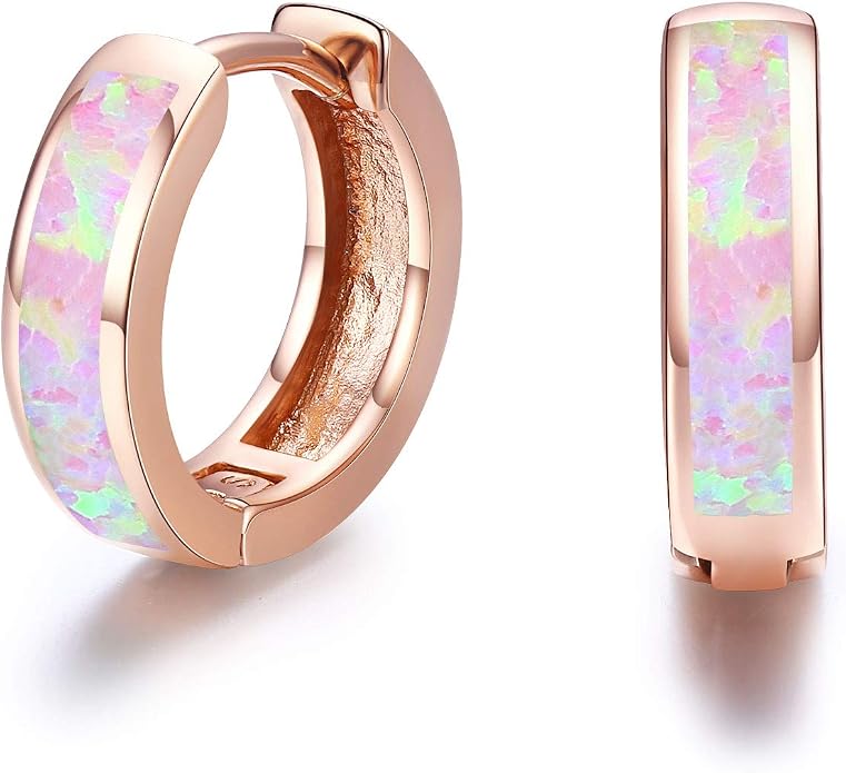 CUOKA MIRACLE 925 Sterling Silver Opal Hoop Earrings for Women - Opal Hinged Huggie Hoops, Hypoallergenic Small Hoop Earrings for Sensitive Ears, Dainty Everyday Jewelry Birthday Christmas Gift