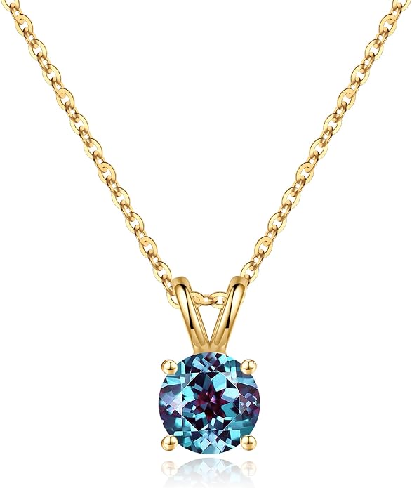 SMILEST Birthstone Necklaces for Women Mom Wife, 1ct Sparkle Round Cut Birthstone Pendant 925 Sterling Silver Necklace Anniversary Birthday Gifts for Women Mom Wife Friend