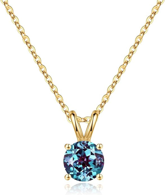 SMILEST Birthstone Necklaces for Women Mom Wife, 1ct Sparkle Round Cut Birthstone Pendant 925 Sterling Silver Necklace Anniversary Birthday Gifts for Women Mom Wife Friend