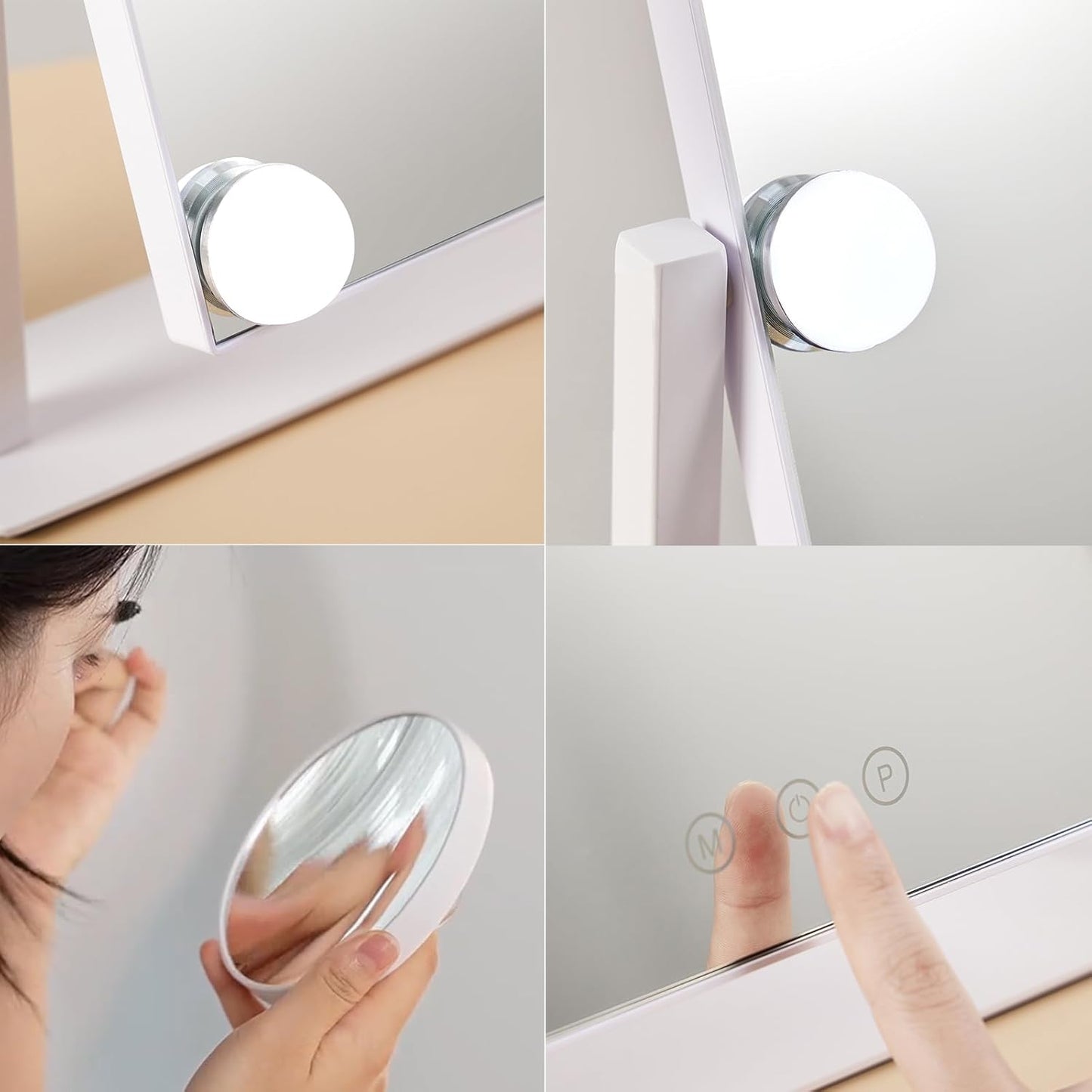 HIEEY Hollywood Makeup Mirror with 12 Dimmable Bulbs Lights, Three Color Lighting Modes, with 4in 20X Magnification Mirror, Smart Touch Control, 360°Rotation (White,Gift Box)