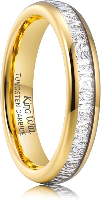 King Will Tungsten Rings for Men Meteorite Carbon Fiber Wood Inlay Mens Wedding Engagement Band Domed Polished