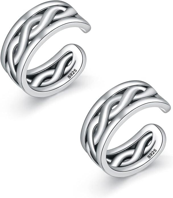 CHIC & ARTSY 925 Sterling Silver Ear Cuffs for Women, Non Piercing Clip On Cartilage Cuffs, Adjustable Fake Conch & Helix Earrings, Gold Plated & Oxidized Various Styles