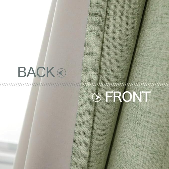 MIULEE Linen Texture Curtains for Bedroom Solid 100% Blackout Thermal Insulated Sage Green Curtains Grommet Room Darkening Drapes for Living Room 52x96 Inch (2 Panels)