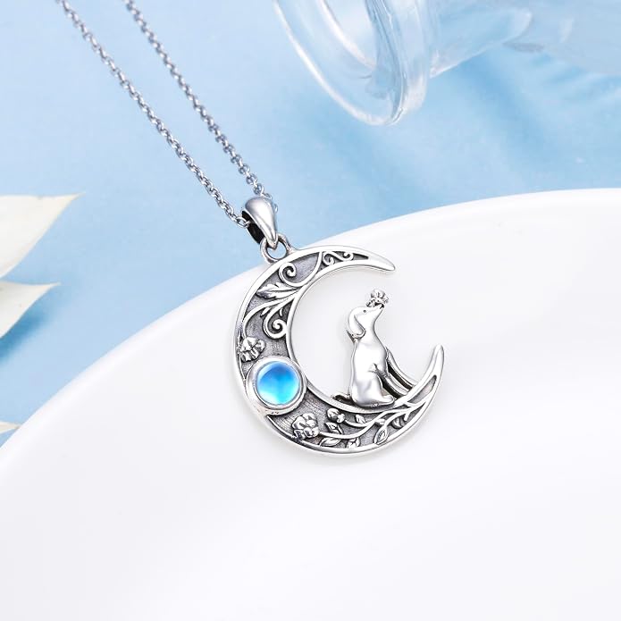 S925 Sterling Silver Cat Panda Bear Moon Pendant Necklace I love You To The Moon and Back Jewelry Gift