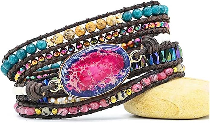 Women Wrap Bracelets Boho Natural Stone Jasper Turquoises Strand Bracelet Jewelry Collection