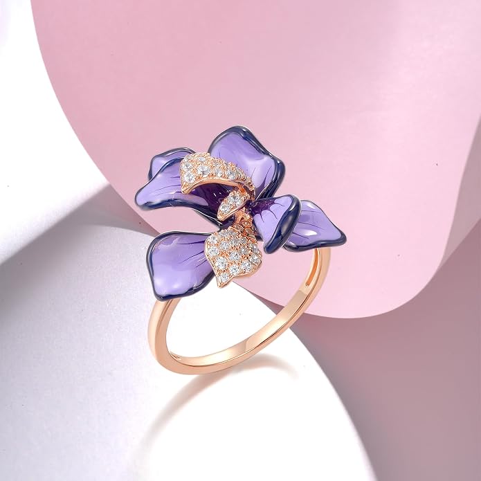 Santuzza 925 Sterling Silver Enamel Flower Statement Ring for Women