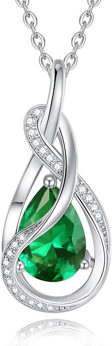 FANCIME TimelessTie Birthstone Necklace for Women White Gold Plated Sterling Silver Ribbon Design Jewelry Knot Pendant Fine Jewelry Gemstone Anniversary Birthday Graduation Mothers Day Gifts for Women Wife Mother Her