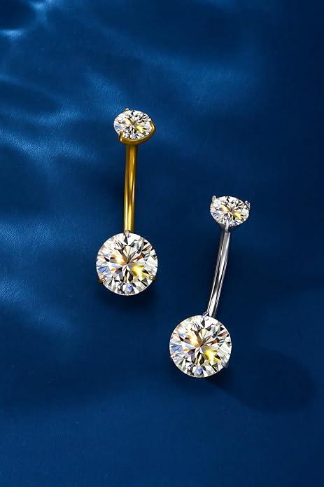 VOJO Moissanite Belly Button Ring, Titanium Navel Piercing Bar with Internally Threaded Barbell for Women