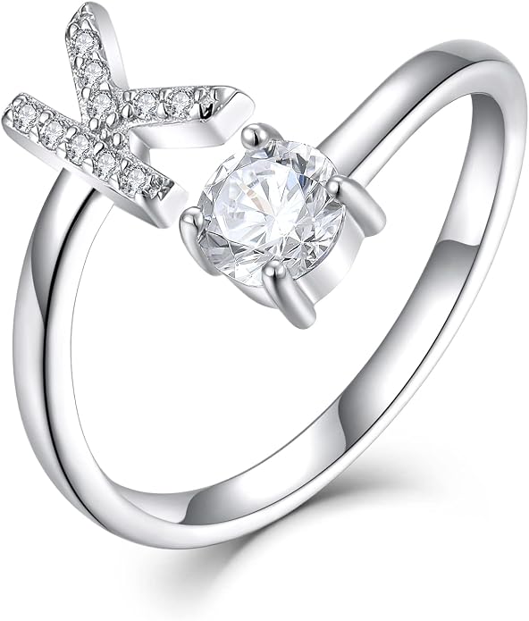 STARCHENIE Adjustable Initial Ring for Women 925 Sterling Silver Letters A-Z 26 Alphabet Rings Size 7
