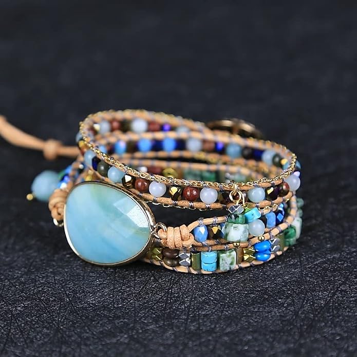 Women Wrap Bracelet Boho Natural Jasper Crystal Stone Beads Strand Bracelets