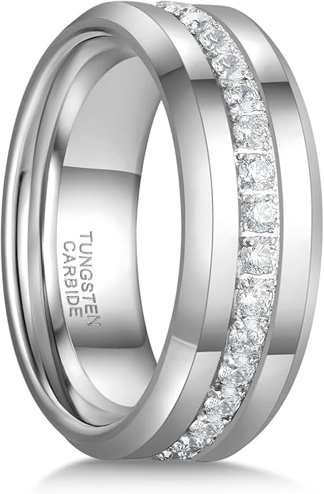 Greenpod 6mm 8mm Tungsten Carbide Rings for Men Silver/24K Gold Plated Cubic Zirconia Eternity Wedding Band Women High Polish Comfort Fit Size 6-13