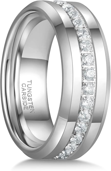 Greenpod 6mm 8mm Tungsten Carbide Rings for Men Silver/24K Gold Plated Cubic Zirconia Eternity Wedding Band Women High Polish Comfort Fit Size 6-13