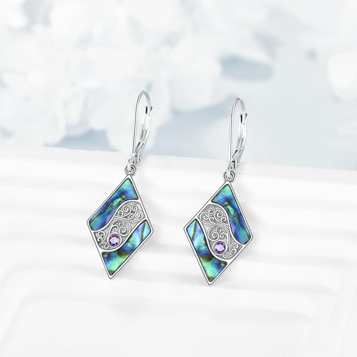 Abalone Shell Dangle Drop Earrings for Women 925 Sterling Silver Filigree Bohemian Earrings Jewelry Gift