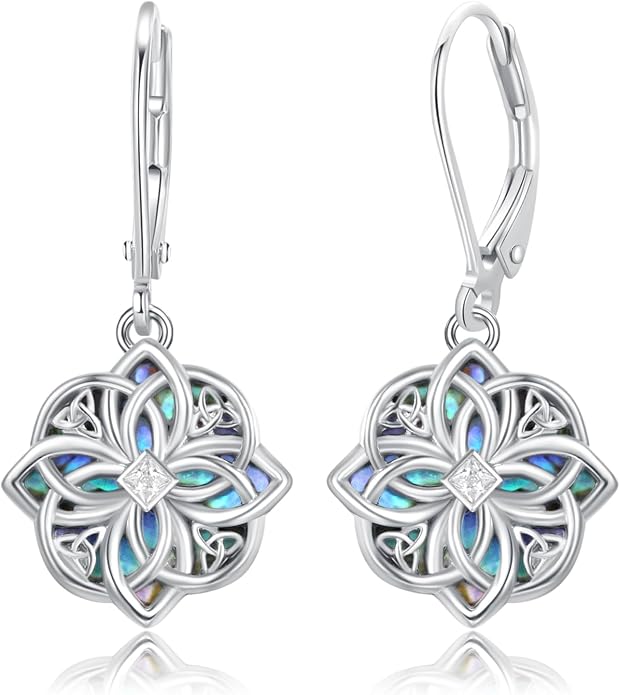 Celtic Knot Earrings 925 Sterling Silver Abalone Drop Dangle Celtic Earrings Gifts for Women