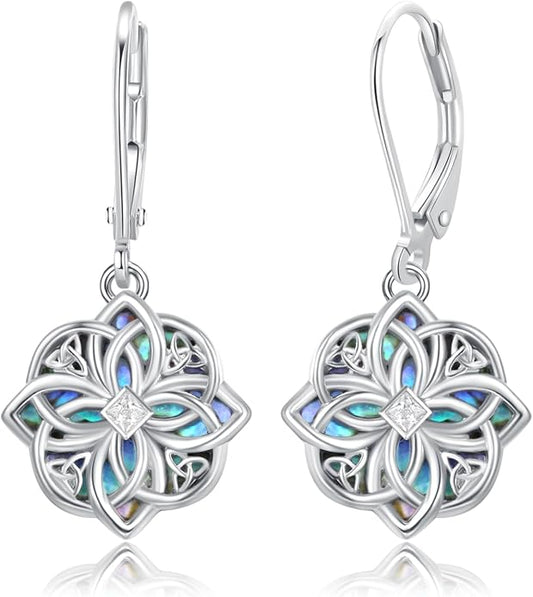 Celtic Knot Earrings 925 Sterling Silver Abalone Drop Dangle Celtic Earrings Gifts for Women