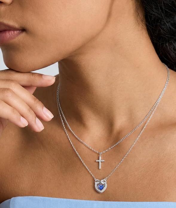 Trendy Dainty Infinity Birthstone Necklace, Dancing Heart 18K White Gold Plated 925 Sterling Silver Heart Necklace, Romantic Love Jewelry Graduation Gifts for Women Her